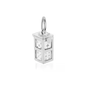 Dice Cage Charm with Dice, Silver
