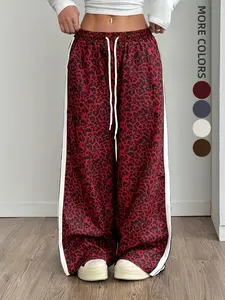 2026 New Women's Leopard Print Side-Striped Wide-Leg Pants with Drawstring Waistband outdoorfun