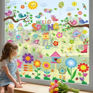 9 Sheets Spring Window Clings for Glass Windows, Spring Decor Window Stickers for Kids, Summer Easter Decals for Home, Office, Classroom Glass Doors