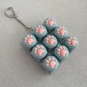 Cat Paw  Keychain, 9 Keys Switch Tester, Cute Cat Shaped Keyboard Toy,  Stress Relief Pendant, Portable Finger Decompression  for Daily Use