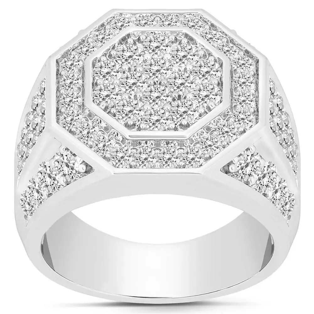 3Ct Men's Diamond Hexagon Cluster Ring 10k White Gold 3Ct Men's Diamond Hexagon Cluster Ring 10k White Gold