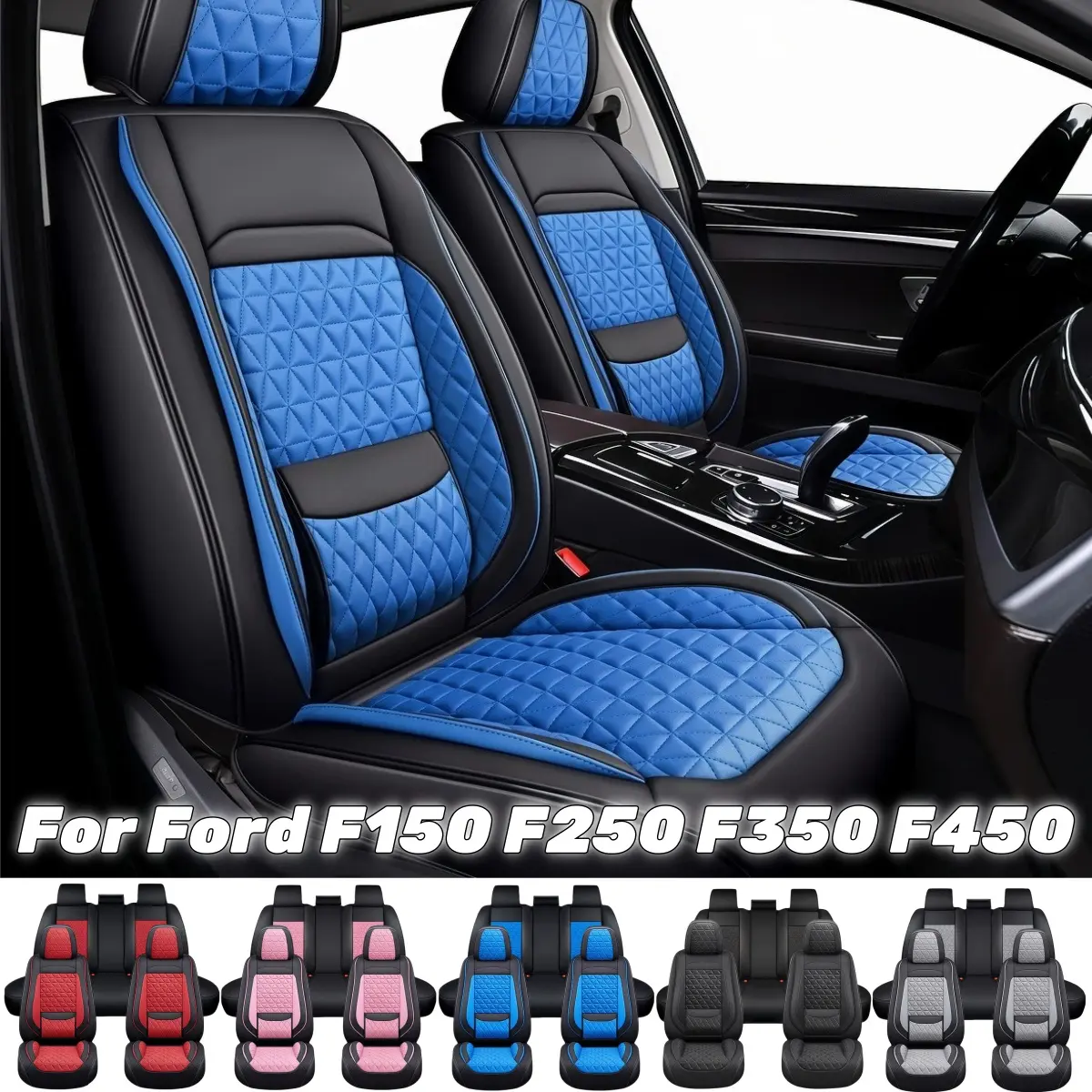 For Ford F150 F250 F350 F450 Premium Car Seat Covers with 3D Foam Back Support, Full Napa Leather Waterproof 5 Seat Covers Front Rear Cushion Pad Full Set with Storage Bag