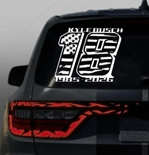 Kyle Busch 8/18 mix up with American Flag  memorial Decal with flag , Vinyl Window Decal - Universal Car Sticker for Vehicle Windows, Boats, RVs, Office Desks & Laptops - Stylish Car Merch & Car Accessories