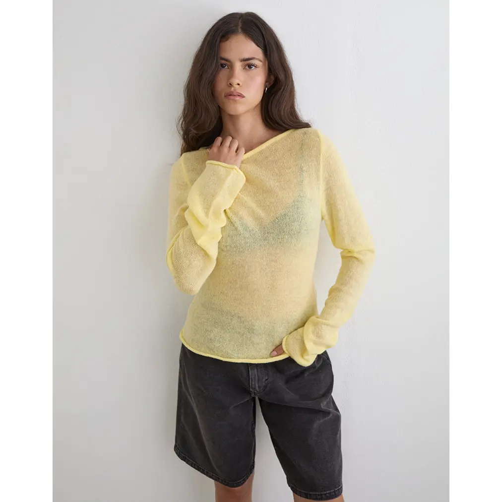Aika Long Sleeve Top in Sheer Knit Lemon