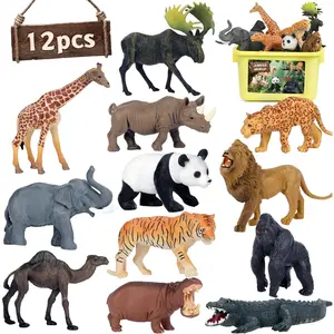 12 PCS Safari Animal Toys Figures Realistic Jumbo Wild Jungle Animals Figurines Large African Zoo Animal Playset with Lion Elephant Giraffe Plastic Learning Toys for Kids Toddlers Boys