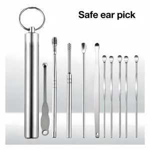 Safe ear pick 10-Piece Ear Cleaning Tool Set Stainless Steel Rotating Spoon Daily Care Utensils for Home Use Earwax Removal Dry