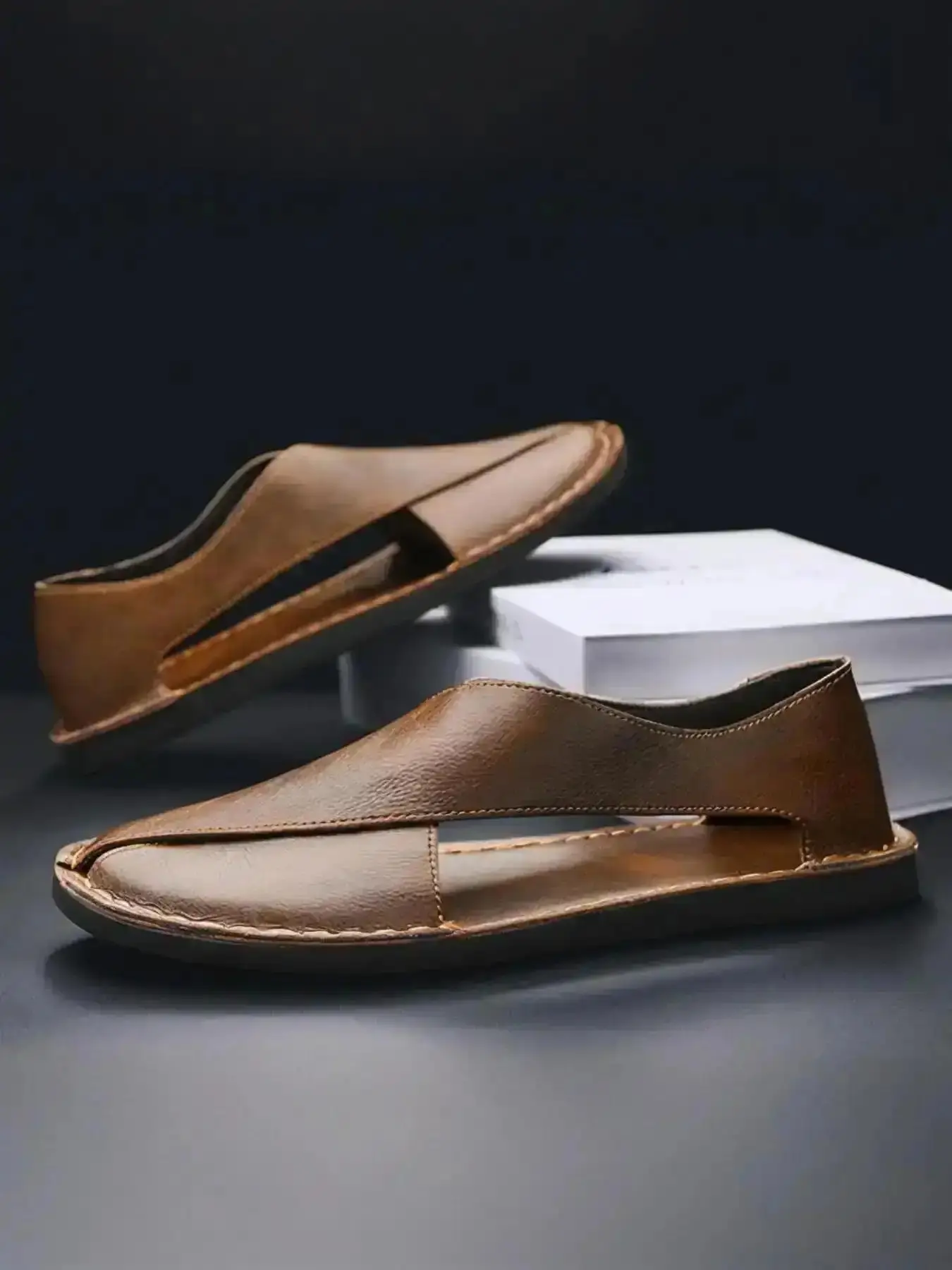 Men's Basic Open-Toe PU Sndls Handmade Style Driving Shoes Daily Outdoor Footwear Comfy Summer for Men resort sunny beach vacation water friendly essential breezy go to Modern Comfort Trendy Must Have Pair breathable