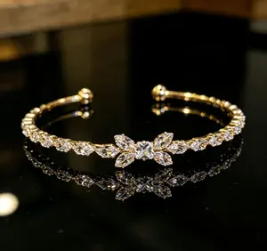 Diamond Petal Open Cuff Bracelet - Party-Ready Sparkle