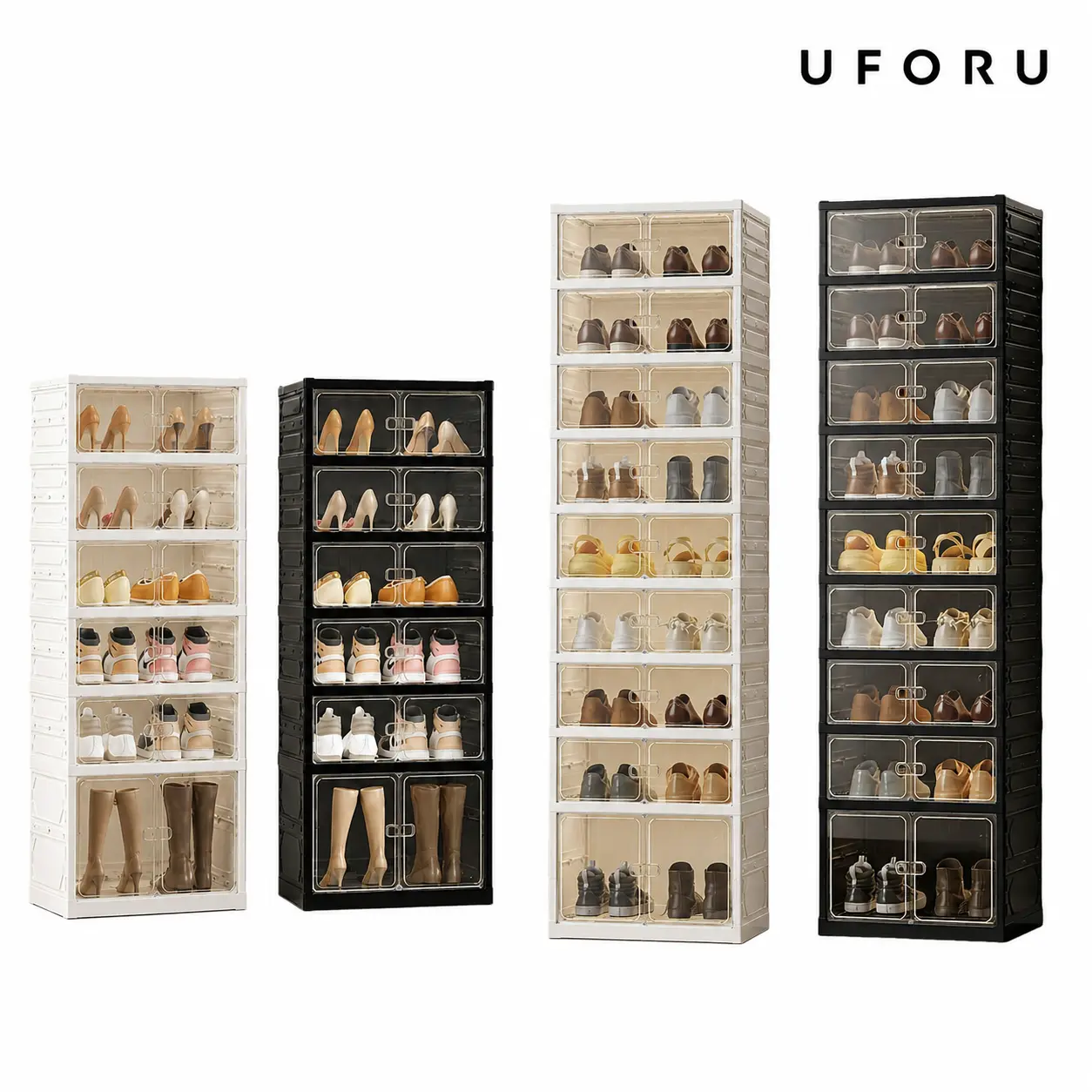 UFORU folding shoe rack, magnetic transparent door shoe cabinet, 9-layer storage for 18 pairs of shoes, simple design, large capacity, sturdy, stackable plastic shoe cabinet, space saving, no installation required#SummerWins#DFYD