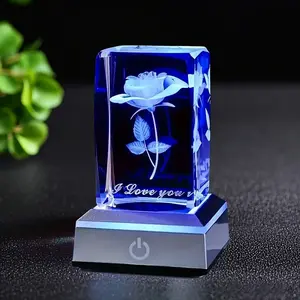 Rose Crystal Ball Night Light 3D Saturn Crystal Ball Night Light with Stand, Clear Glass Ball Light, 3.07 inch Crystal Lamp 16 Color Changing Night Light for Bedroom Decor, Ideal Birthday Gift for Teens Boys and Girls