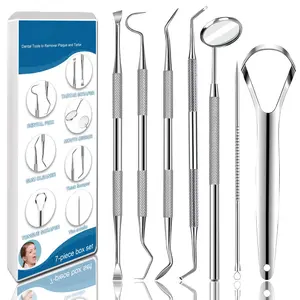 7pcs Durable Professional Stainless Steel Oral Care Kit - Dental Pick, Tooth Scraper, Plaque Tartar Cleaner, Tongue Scraper, Storage Case for Personal Teeth Cleaning