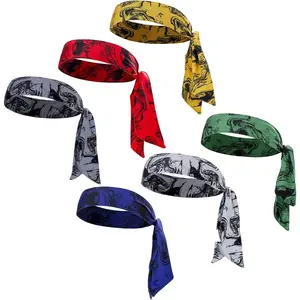 6 Pack Sport Head Ties Unisex Tie Headbands Tie Back Bandanas Workout Hair Band Athletic Sweatbands for Tennis Ninja Karate Running Basketball Yoga