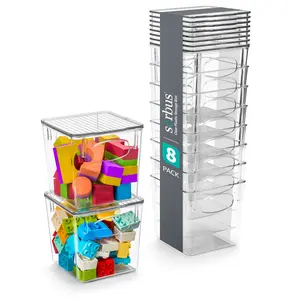 Sorbus 8 Pack Clear Small Plastic Storage Bins with Lids for Toys, Clothes, Medicine, Makeup, Art, and More Kitchen Organizer Set Boxes Container Drawer Fruits Translucent