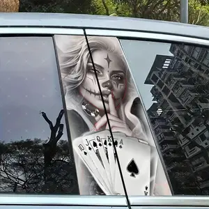 2pc Poker Girl Vinyl Sticker Universal Car Sticker Car B-Pillar Protection Decal Car Decals Easy Peel & Stick Sunproof Waterproof Scratch-Resistant for All Cars