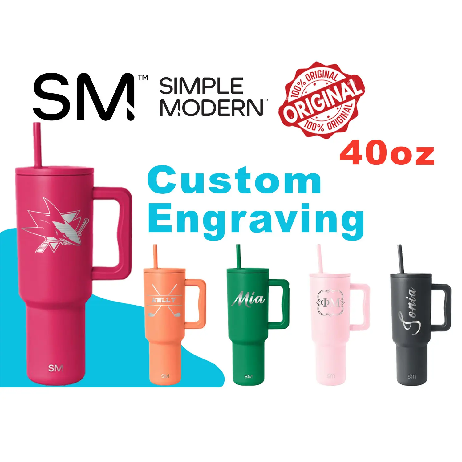 Personalized 40oz Simple Modern Tumbler: Laser Engraved Stainless Steel Travel Mug, Customer Tumbler For Your Coffee and Tea