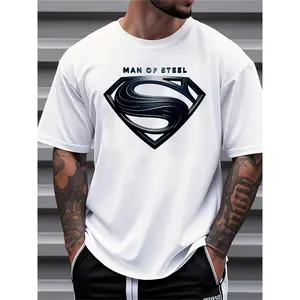 Justice League Men'S Plus Size Casual Crew Neck T-Shirt Man of Steel Graphic Print Short Sleeve Ideal for Spring/Summer Everyday Tshirt | Playful Text Design | Comfortable Fit SIZE Plus Size L-5XL