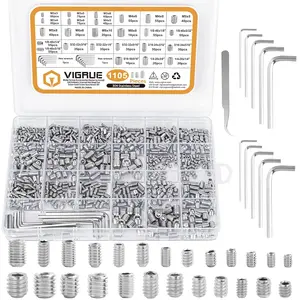 VIGRUE 1105PCS 25 Sizes Metric & SAE Set Screw Assortment Kit Internal Hex Drive Allen Grub Screws Set Cup-Point 304 Stainless Steel, M3 to M8 and 1/8-40 to 5/16-18 screwdriver