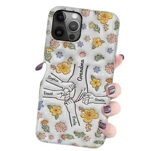 You Hold Our Hands Also Our Hearts Custom 3D Effect Printed Phone Case, Personalized Grandma Mom With Kid Name Phone Case, Gift For Nana