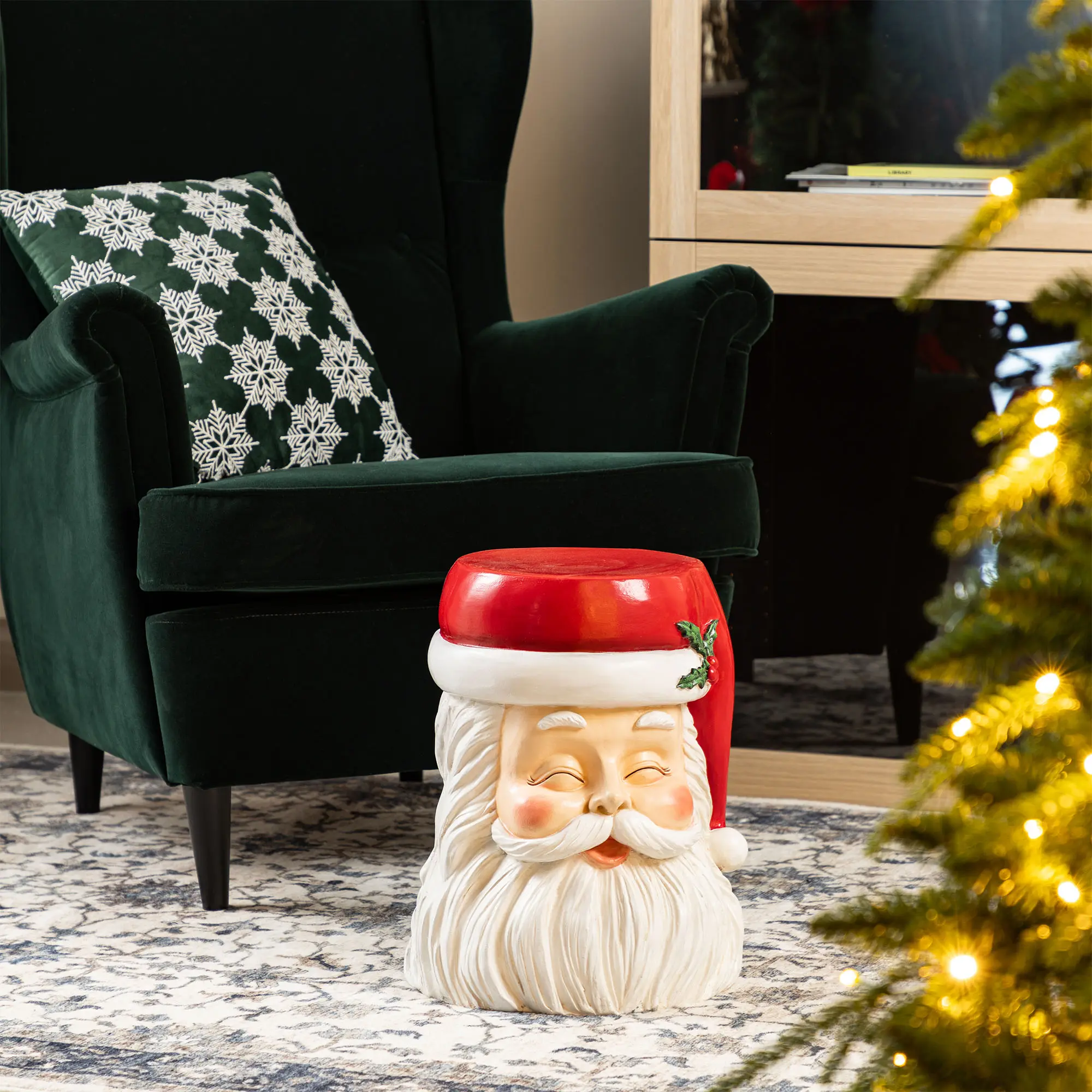 【Christmas in July】 Glitzhome 16"H Christmas MGO Santa Stool or Accent Table