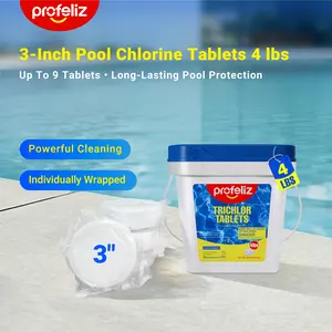PROFELIZ Chlorine Tablets 3 Inch for Swimming Pools, Kills Bacteria and Stops Algae, Slow Dissolving,Individually Wrapped,Pool Chlorine Tablets,4lbs