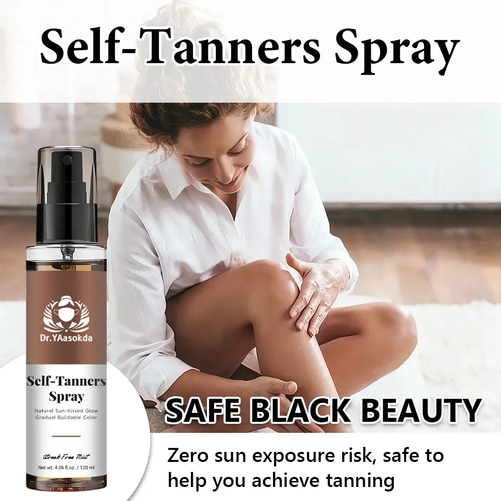 Body tanning spray, achieving a natural bronze luster without sun exposure. With a gentle and non-irritating formula, it nourishes the skin and is suitable for both body and face tanning without the need for sun exposure