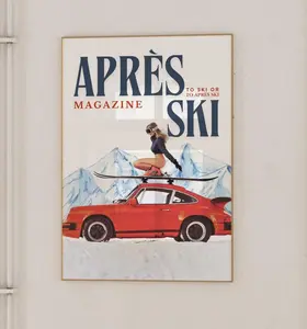 Retro Après Ski Wall Art, Magazine Cover Retro Car Print, Trendy Poster, Girl Room Decor Vintage Ski Girl Winter Wall Art