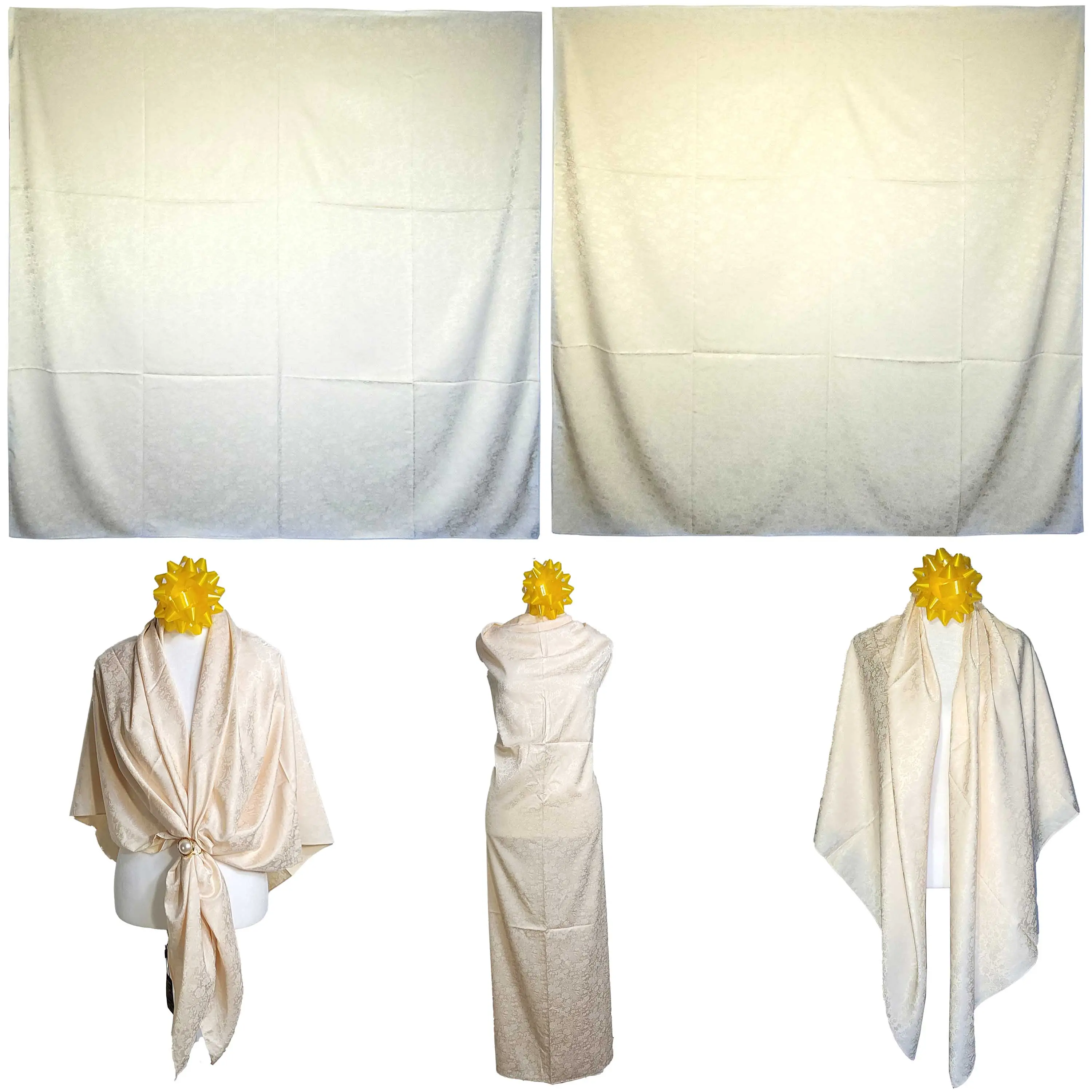 NWT Double Sided Silk Scarf 53″x53″ Large Square Shawl Wrap XiangYunSha Cream White 22031