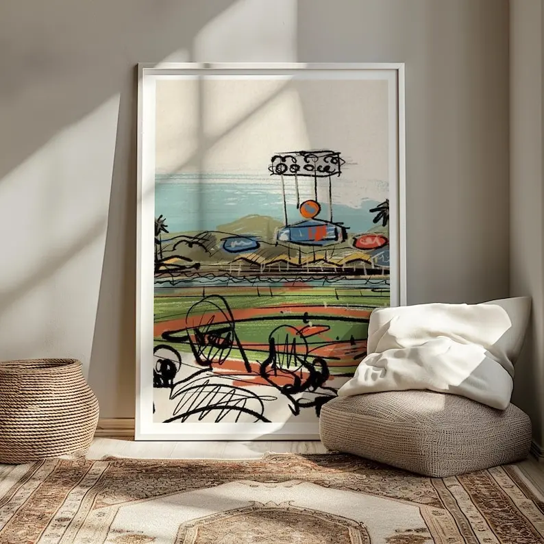 Baseball Art Boys Room Print, Sports Sketch Baseball Nursery Man Wall Art, Boho Boys Room Decor, Baseball artist printable art