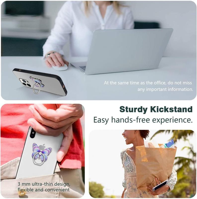 Butterfly Phone Ring Holder Stand for Phone, Samsung & All Smartphones – 360° Rotating Finger Grip Kickstand, Sparkly Metal Ring, Cute Universal Accessory for Girls & Women