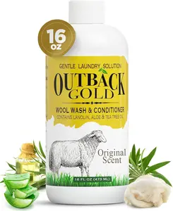 Outback Gold Wool Wash, 16 oz, Original Floral Scent, Plant Based, HE Compatible, Liquid Laundry Detergent, Perfect Soap for Wool, Cashmere, Silk, Sheepskin, Baby Items, Mild, pH,