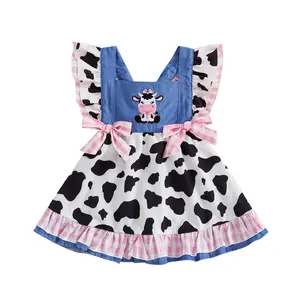 Western Baby Cowgirl Bow Dress Toddler Girl Ruffles Sleeveless Princess Birthday Party A Line Dresses Summer Clothes