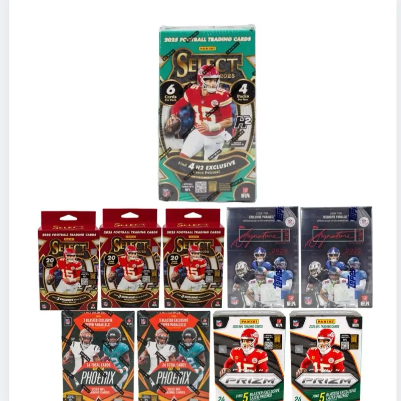 10-Box Football Mixer  1× Select H2 Hobby • 2× Signature Class Blasters • 2× Phoenix Blasters • 2× Prizm Blasters • 3× Select Hangers