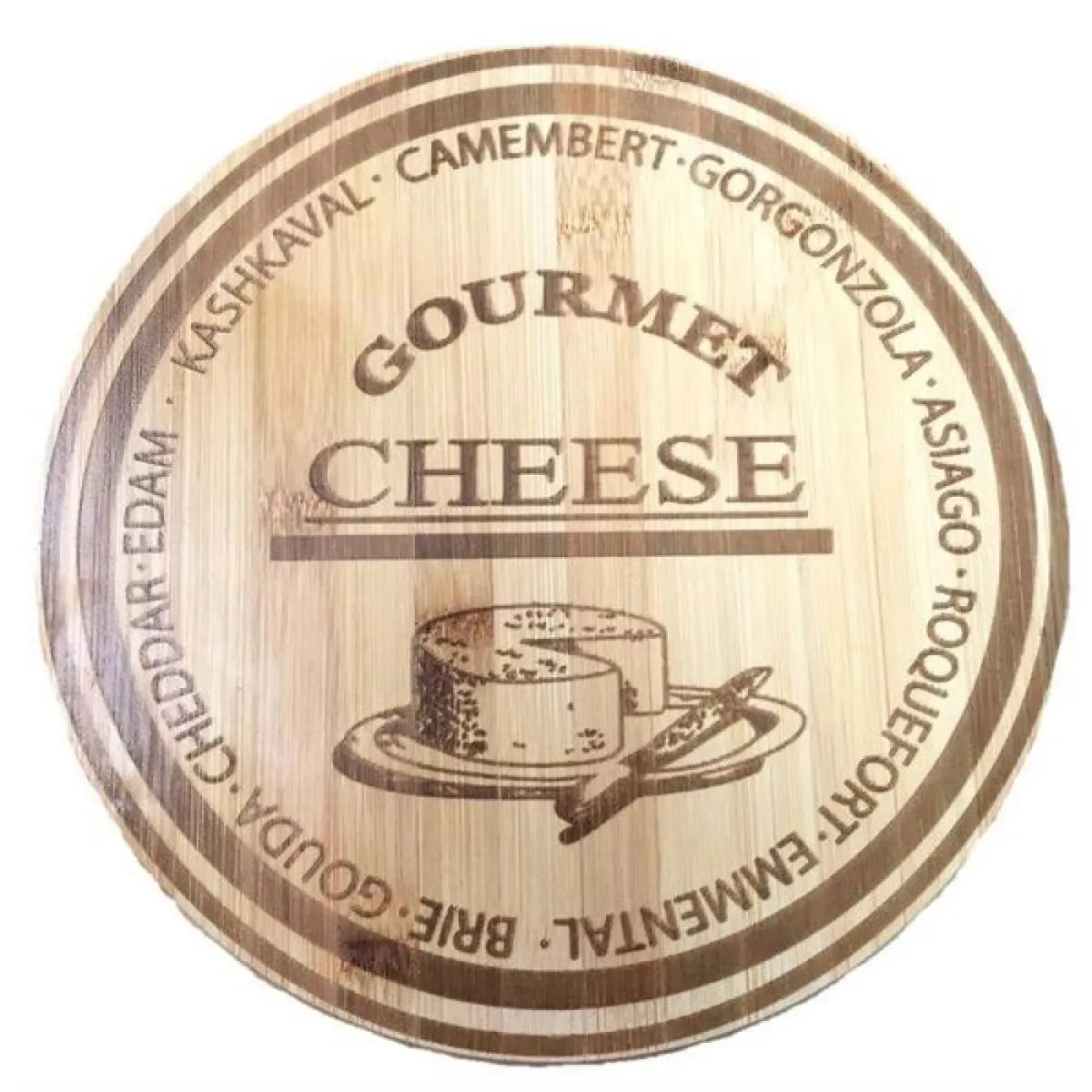 MDR Trading Inc. AP-CCB308R10Q01 Round Bamboo Engraved With Names Of Cheese Cutting Board