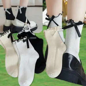 Women's 4-Pack Fit Cotton Mid-Calf Socks - Lady's Summer Sweet Ruffled Bow, Comfortable Sports Socks for Outdoor Activities,summerwins