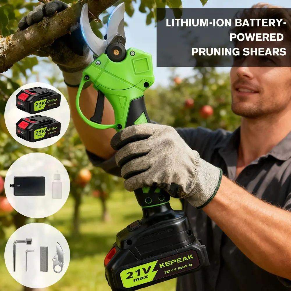 【BackToSchool】Rechargeable Cordless Pruning Shears Set - High Carbon Steel Blade, 2 Batteries + Charger, Electric Tree Trimmer for Orchard Maintenance, Landscaping