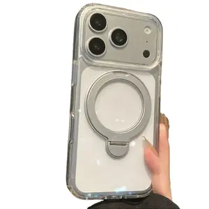 Frosted Semi-Transparent Phone Case with Built-in 360 Degree Rotating Ring Stand, Non-Magnetic Raised Full Camera Frame Drop Proof Cover Compatible with iPhone 12 13 14 15 16 17 Pro Max