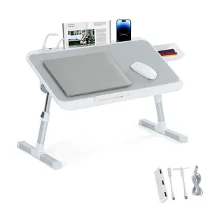 Portable Adjustable Lap Desk with USB Ports, LED Light, Cooling Fan, and Storage Drawer – Ideal for Laptops, Reading, Writing, and Relaxing