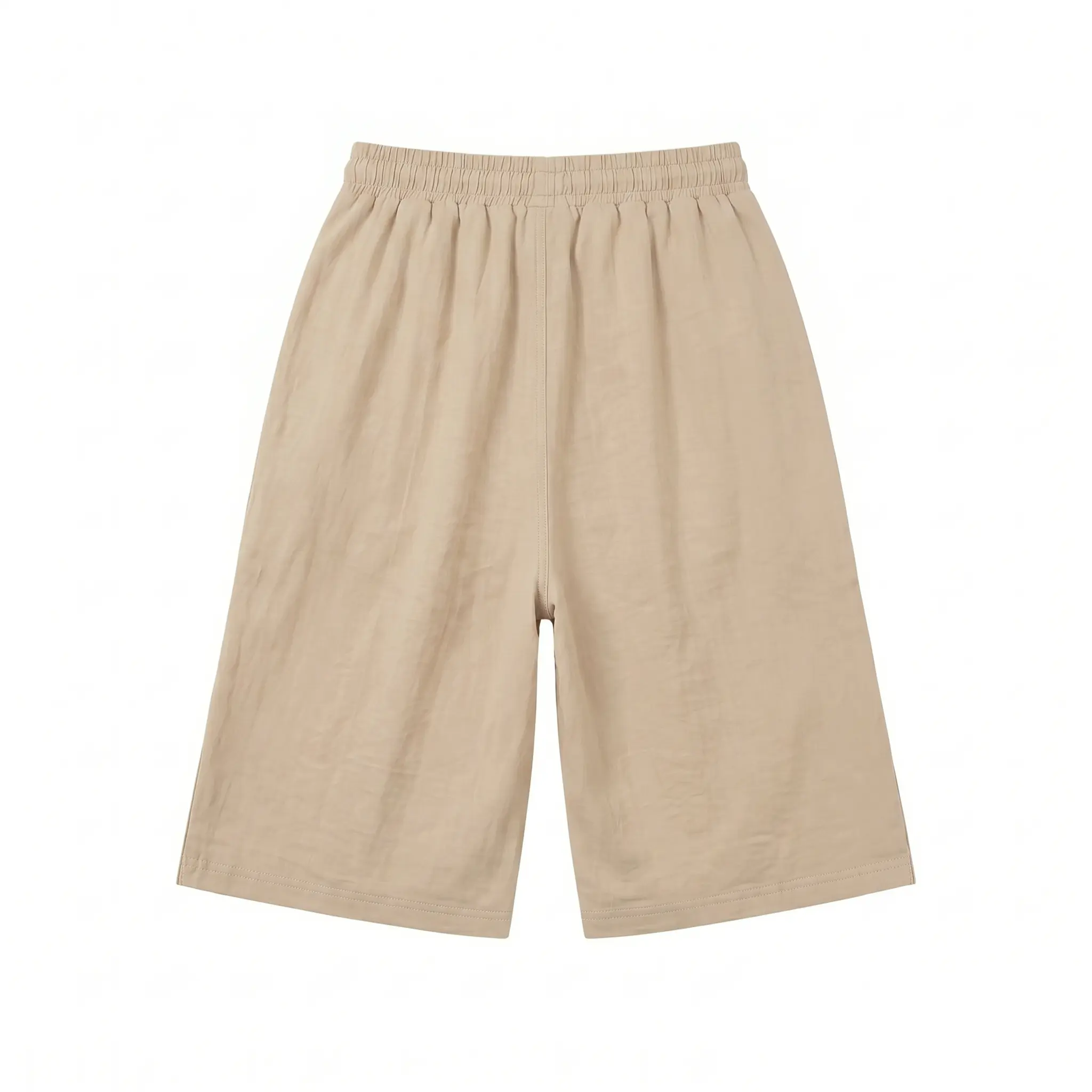 Women&rsquo;s loose Bermuda shorts with an elastic waistband and drawstring design, casual knee-length length, featuring decorative buttons for comfortable everyday wear.
