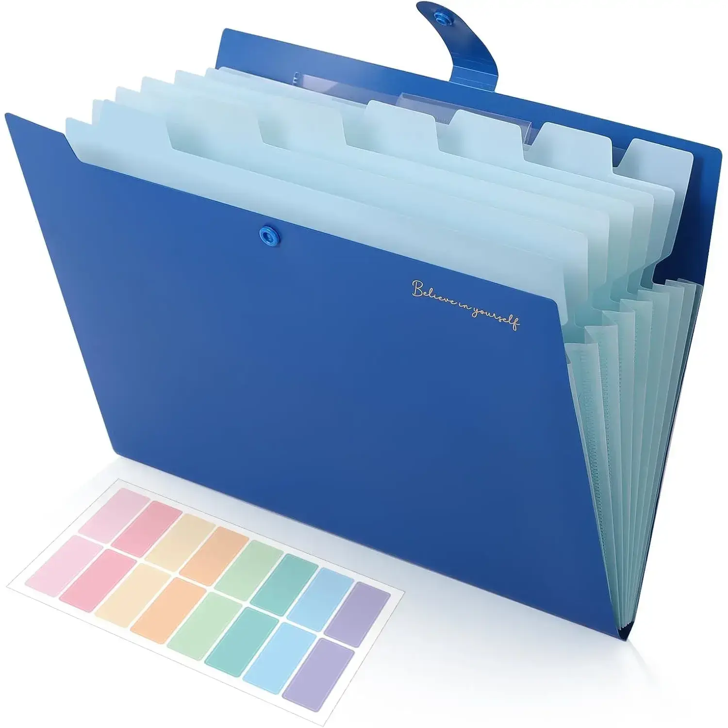 Expanding File Folder, Accordion File Organizer with 8 Pocket & Inner Card Pocket, Expandable Document Paper Receipt Holder for School Office Hospital, Letter/A4 Size Blue
