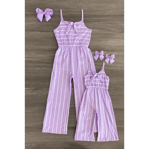 Sparkle In Pink Women's Lavender Striped Mom & Me Jumpsuit - Chic Breathable Clothes for Women, Little Ones, Feminine Casual Outfit with Soft Stretchy Fabric, Adjustable Sleeves, Easy Matching, Perfect Fit