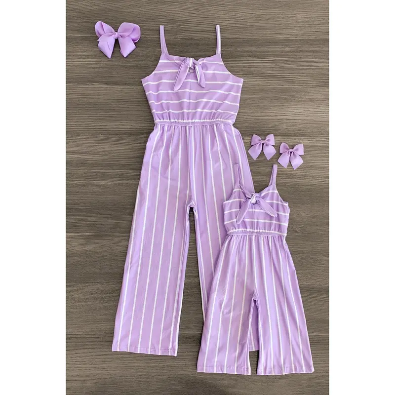 Sparkle In Pink Women's Lavender Striped Mom & Me Jumpsuit - Chic Breathable Clothes for Women, Little Ones, Feminine Casual Outfit with Soft Stretchy Fabric, Adjustable Sleeves, Easy Matching, Perfect Fit