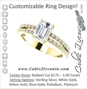 Cubic Zirconia Engagement Ring- The Kathryn  (Customizable Radiant with Split Band & Round Pave Accents)