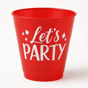 "Let's Party" Reusable Red Plastic Tumbler Cups, 9oz, 30-Pack