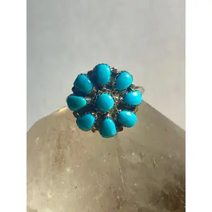 Turquoise ring size 7.50  petite point Zuni flower sterling silver women girls