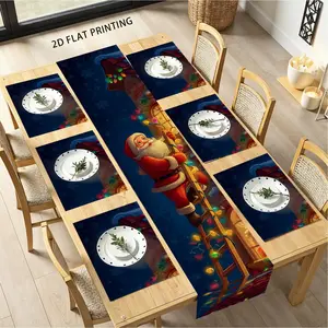 1 piece/4 piece/5 piece set/7 piece set, Santa Claus and placemat set on the roof, Christmas lights and snowflakes for holiday dining decoration, suitable for kitchen, restaurant, Christmas party decoration, home dining table decoration