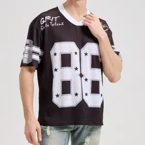Men's Mesh Cutout Print Jersey T-Shirt, Drop-Shoulder Loose Fit, Mens Clothing