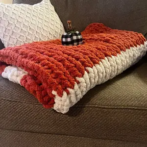 Chenille Chunky yarn 2 color blanket or throw