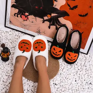 Pumpkin Slippers for Women Men Soft Plush Fuzzy House Slippers Indoor Outdoor Shoes