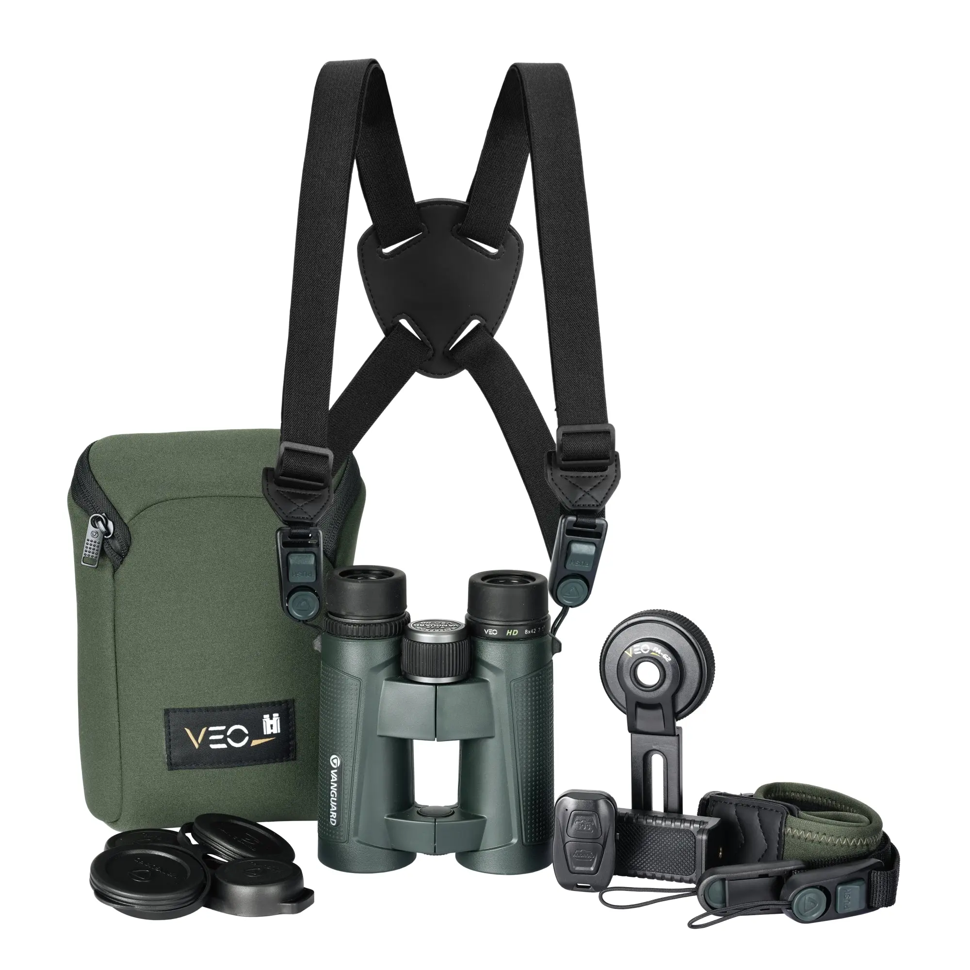 Vanguard VEO HD 8x42 ED Glass Binocular BUNDLE w/ DIGISCOPE ADAPTER, HARNESS, DELUXE STRAP, LIFETIME WARRANTY