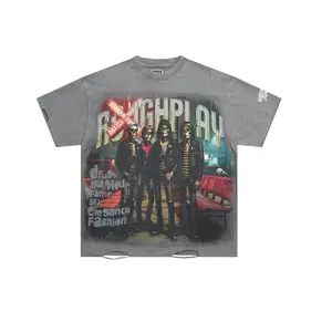 Extra Baggy Retro Faded Graphic Tee with Rhinestone| Edgy Grunge Ripped & Worn Urban Street Style| For Men & Women Edgy Destroyed Top for Warm Weather Music Festival & Daily Outfit